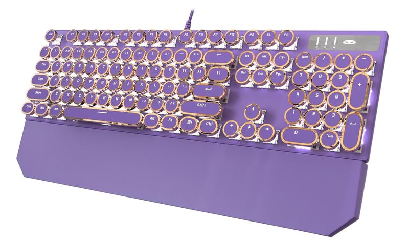 Wired Vintage Typewriter Design Keyboard With LED Backlighting - Purple