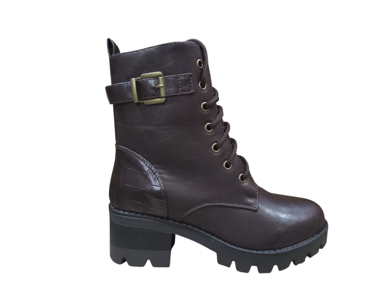 Croc Skin Ankle Lace Up Sole Boots