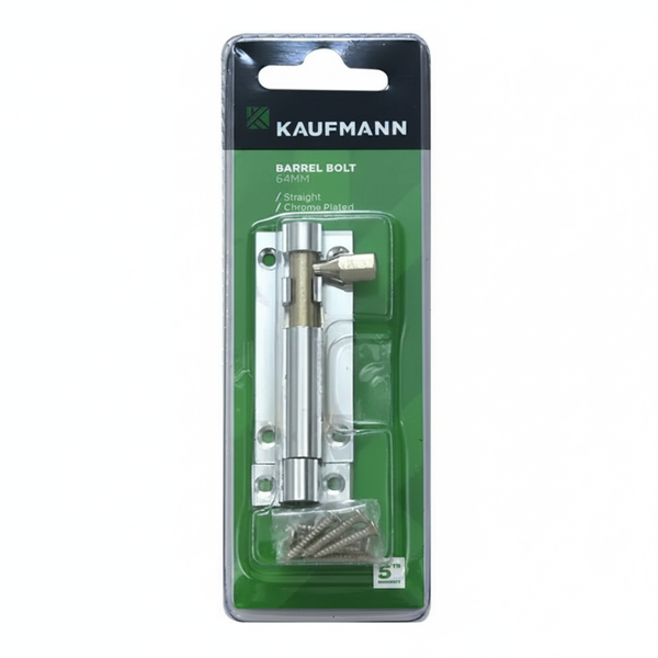 Kaufmann 64mm Chrome Plated Barrel Bolt - Straight Latch for Doors