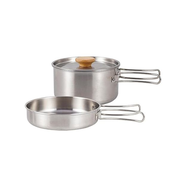Jafar 2Pcs Camping P icnic Pan Pot Stainless Steel Cookware Set