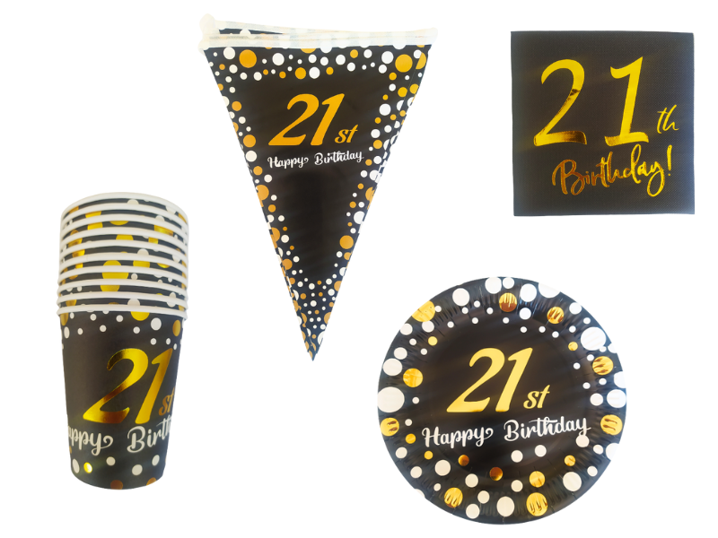 21st Birthday Party Decorations - Black and Gold
