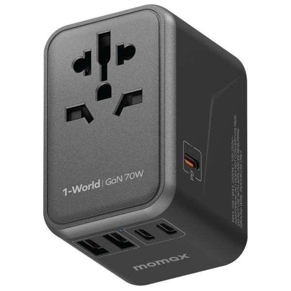 Momax UA8A 1-World 70W GaN 5-Port + AC Travel Adapter Black