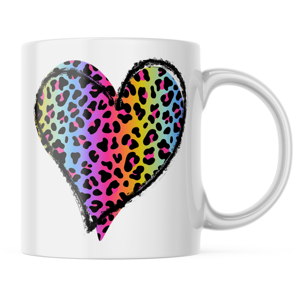 Ceramic Rainbow Animal Print Heart Mug - White - 11oz