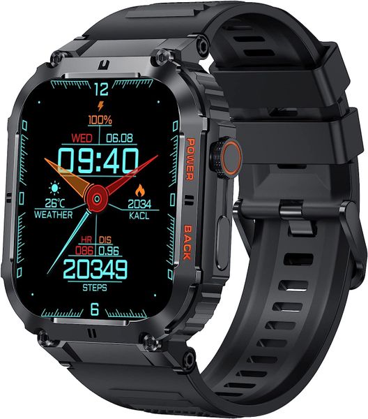 K57 Rugged Military Smartwatch Android/iPhone Fitness Tracker Black