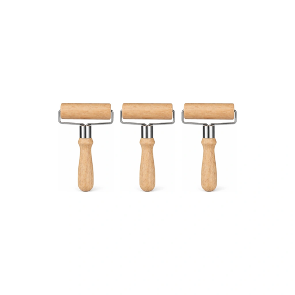 3 Pack - Medium Wooden Flour Rolling Pin - Brown