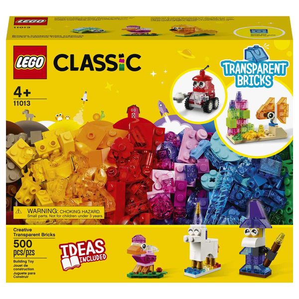 LEGO® Classic Creative Transparent Bricks 11013 Kids’ Building Toy Set (500 Pieces)