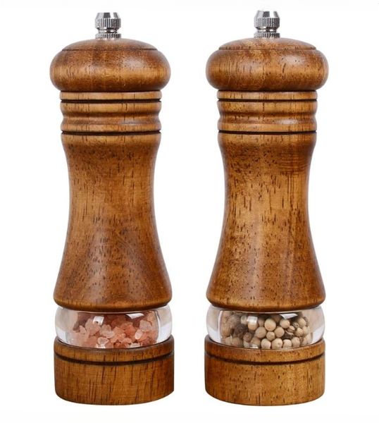 Wood Salt and Pepper Grinder Set, Manual Mills with Acrylic Window 2 Pack