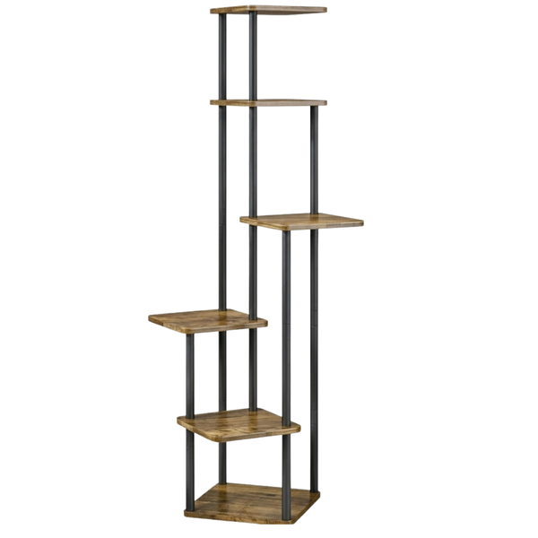 Multi-Tier Rustic Wood and Metal Plant Stand Vertical Flower Pot Holder