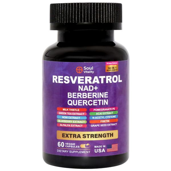 Soul Vitality Resveratrol Nad+ Berberine Quercetin Supplement - 60 Capsules