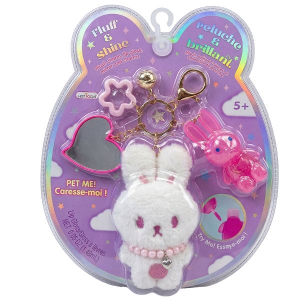 Hot Focus Fluff &amp; Shine Bunny Plush Keychain with Heart Mirror &amp; Lip Gloss