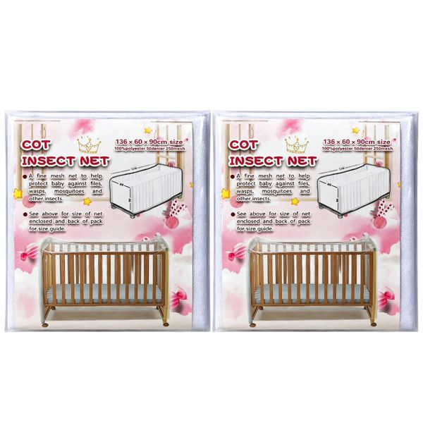 2Pack Crib Mosquito Net - Universal Mesh Cover for Baby Bed (136×60×90cm)