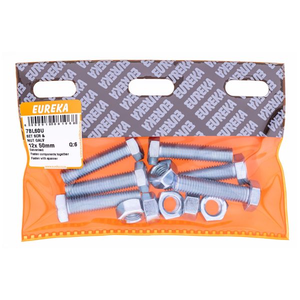 EUREKA Set Screw &amp; Nut Galvanised 12 x 50mm Q:6 7BL60U
