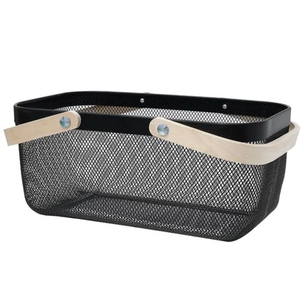 Pack of 2 - Modern Mesh Storage Baskets with Wooden Handles