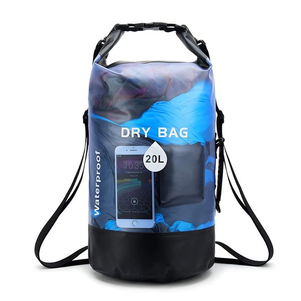 20L outdoor sports waterproof bucket bag, transparent swimming beach bag