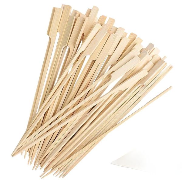 100 Piece - 18cm Long BBQ &amp; Kebab Bamboo Skewers - Brown