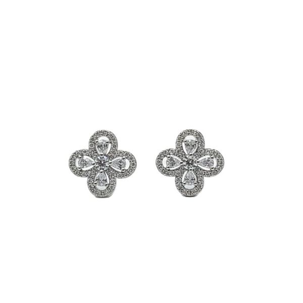 Pave Set Clover Earrings, Pear Solitaires Elegant Collection