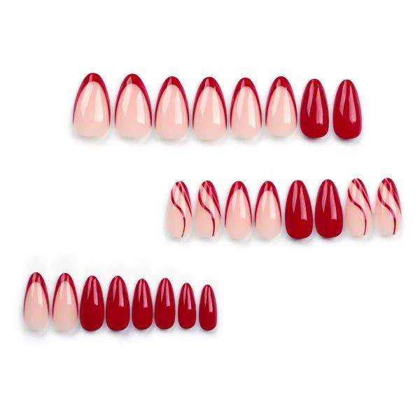 Red MinimalistNail Art Paired With Wavy False Nails