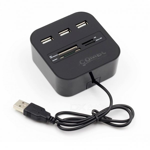 Cell N Tech All-in-one USB 2.0 HUB Card Reader Cable Splitter Adapter Black
