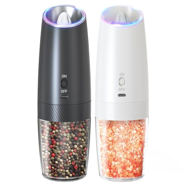 Electric Salt &amp; Pepper Grinder - Set of 2 - Rechargeable, Gravity Sensor, LED