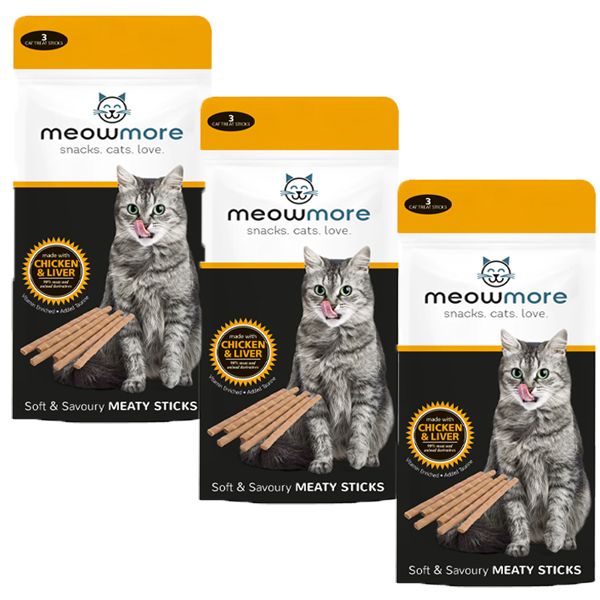 MeowMore Chicken &amp; Liver Meaty Sticks - 3 Pack