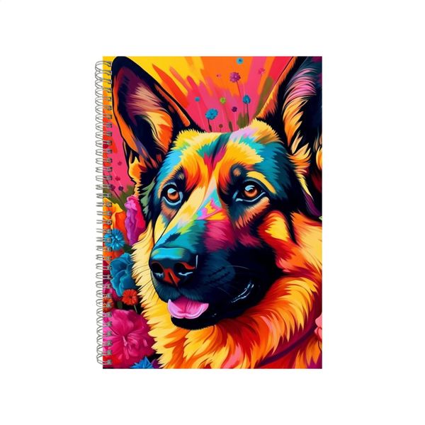 Orange Flowers German Shepherd Neon Notebook Gift Idea A4 Notepad Pad 75