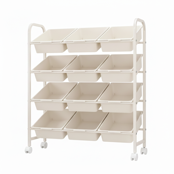 12Bin Kids Toy Storage Organizer, Rolling Storage Cart with Plastic Drawers
