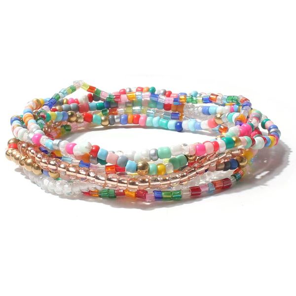 Colorful Bead Bracelets Set Multicolor Seed Layered Stretch Bangle 7Piece