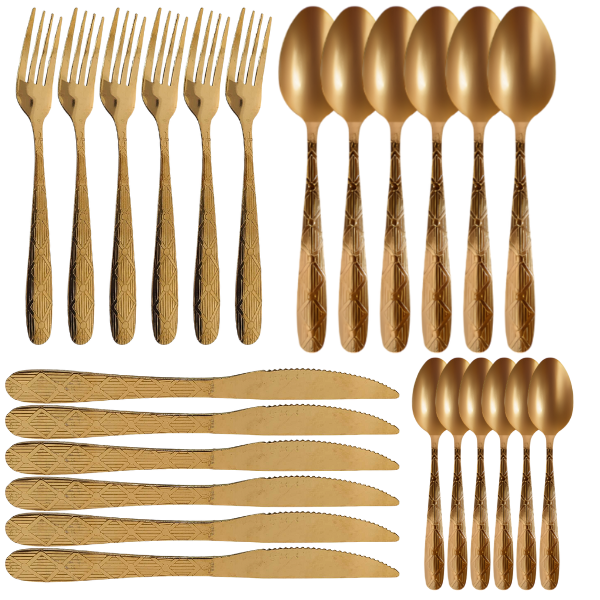 24 Piece Bronze Detailed Utensil Set