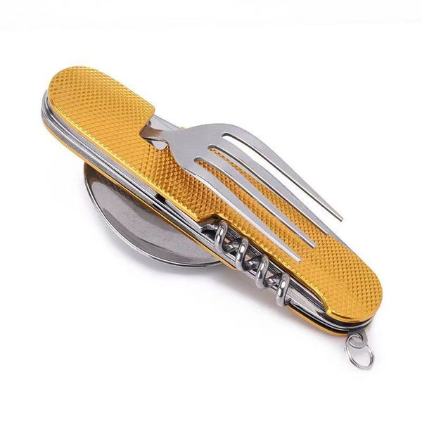 Stainless Steel 4-in-1 Folding Knife, Fork, Spoon, and Bottle Opener Set