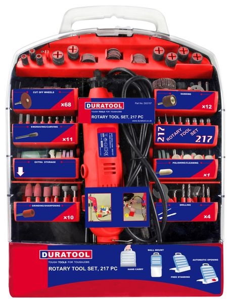 Duratool D02157 Rotary Tool, Set, 20000 rpm, 130 W, 230 V, 217 Piece
