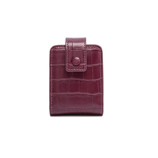 Mini Leather Lipstick Bag Cosmetics Storage Case with Mirror-Purple