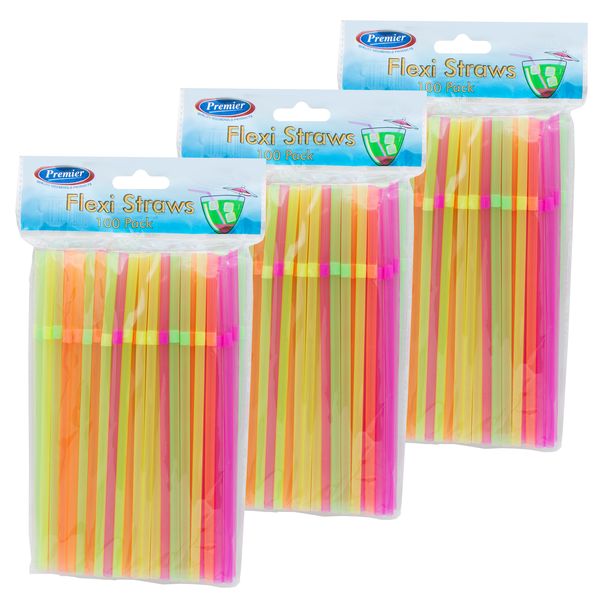 Plastic Straws by Premier Housewares - 300 Total (100 Per Pack)