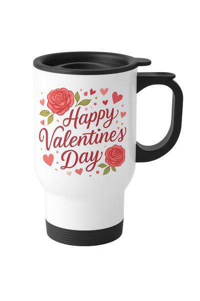 Happy Valentine's Day Floral Travel Mug Coffee Tea Mug