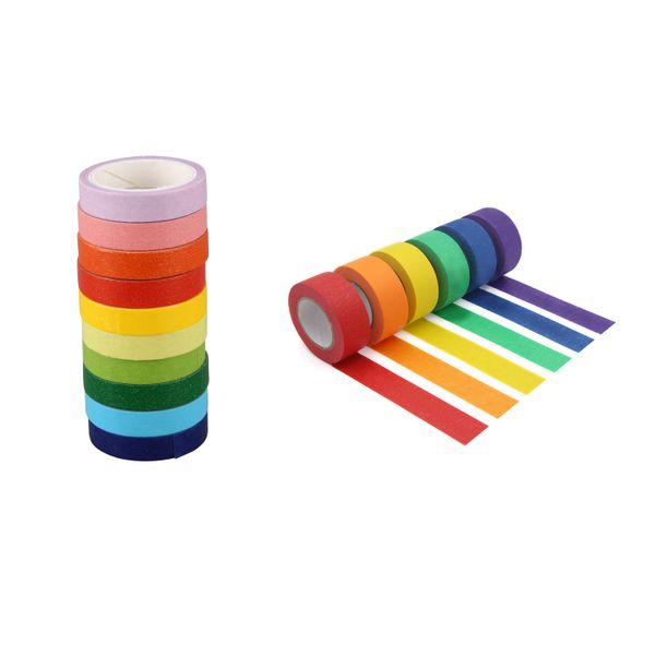 Decorative Washi Tape Diy Rainbow Sticker Masking Paper Set 10 Rolls