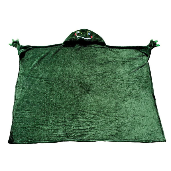Kids Wearable Blankets With Dinosaur Design Hood &amp; LED Glow Eyes - Green