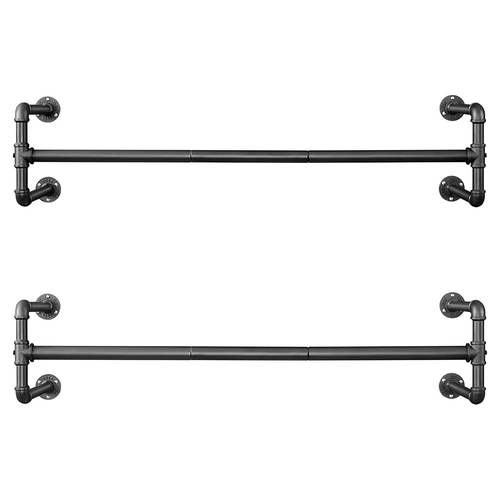 Industrial Wall-Mounted Clothes Rail - Black, 2-Pack, Heavy-Duty