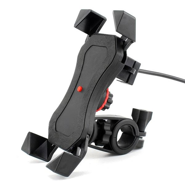 Handlebar Rearview Mirror Phone Holder for Motorcycle With USB Port 5V