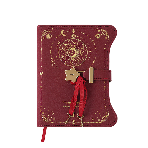 Red Retro Star Notebook With Locked Diary, Equipped With Two Keys