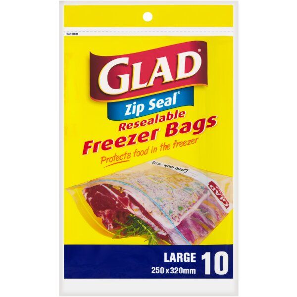 GLAD Freezer Zipseal Large Bags 10's