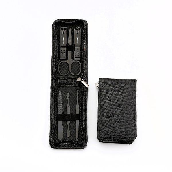 6 Piece - Stainless Steel Nail Clipper Set With Zipper Bag - Black