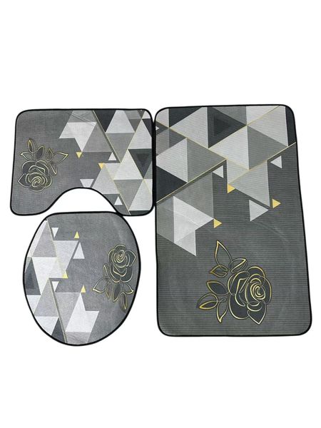 3 Piece Bathroom Toilet Seat &amp; Floor Mats Set - Flower