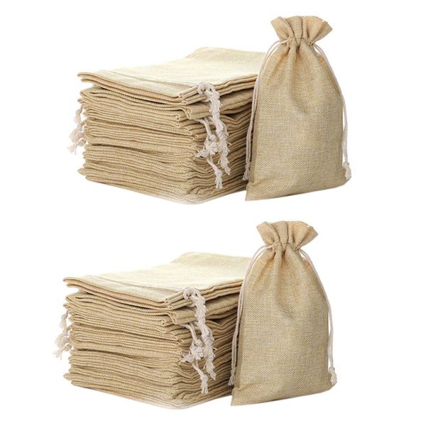 25 Pcs 5 9 Inch X 8 Inch Linen Burlap Bags With Jute Drawstring