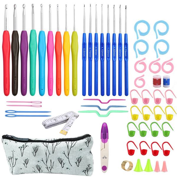 58-In-1 DIY Crochet Hand Knitting Needles Kit with Pink Case for Beginners