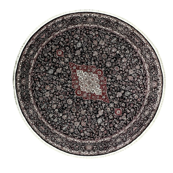 Classic Persian Kashan Medallion Machine Made Navy Red Large Round Rug