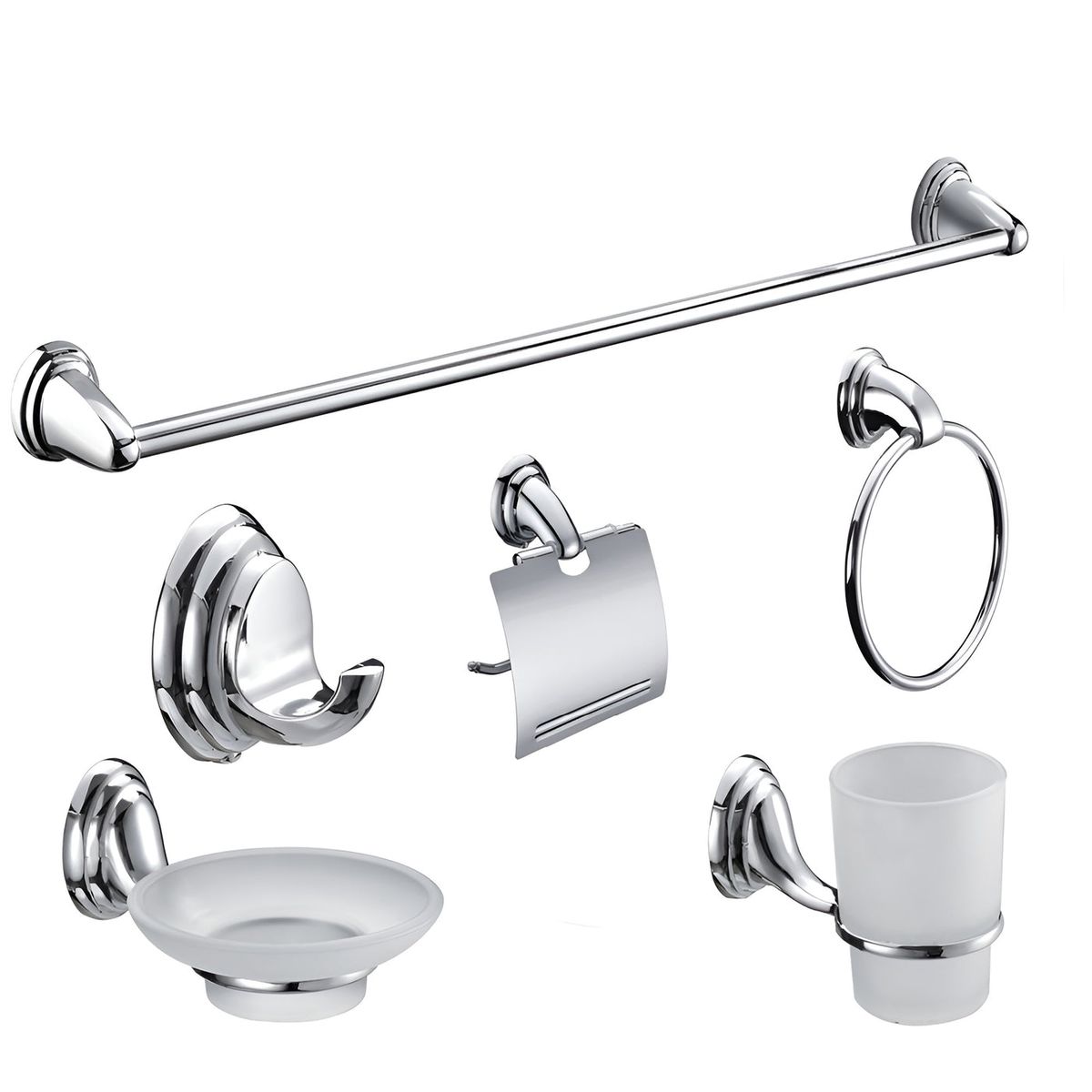 Zinc Alloy Bathroom Accessories with Polished Chrome Finish - Silver - 6 Piece Set