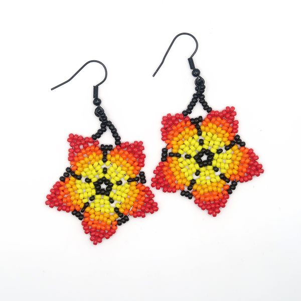 Handmade Beaded Flower Huichol Style Earrings