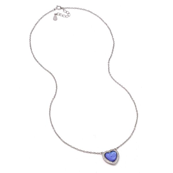 Silverbird Blue Catseye Heart Halo 925 Sterling Silver Necklace
