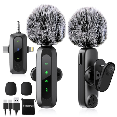 BezosMax 3 IN 1 Wireless Lavalier Microphones for iPhone/Android-3.5mm Image