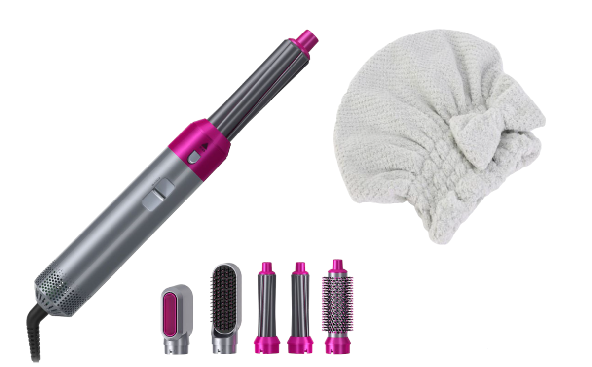 5 in 1 Interchangeable Hot Air Brush & Hair Dryer & Hair Drying Towel