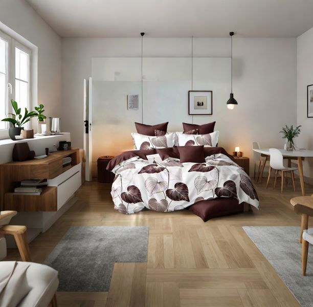 White, Brown Polyester Leaf All tc Duvet Cover 6Piece
